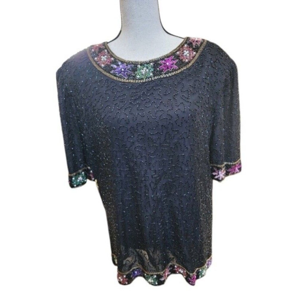 Laurence Kazar Silk Beaded Vintage Top Size 2X